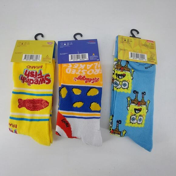Set of 3 Designer Socks Sponge Bob Frosted Flakes Swedish Fish - Picture 2 of 8